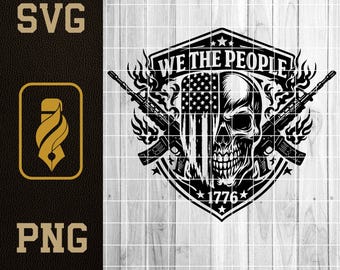 We the People Schädel SVG: Beunruhigt USA Flagge Lasergravurdatei (Digitaler Download)