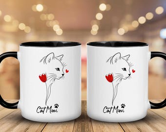 Cat Mom SVG, Minimalist Line Art Cat Clipart (Digital Download)