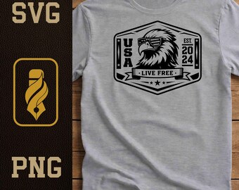 USA Adler Aviators Live Free SVG PNG Design (Digitaler Download)