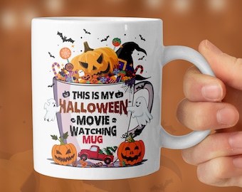 Halloween Movie Watching Mug Design - 11oz 15oz Mug Wrap (Digital Download)