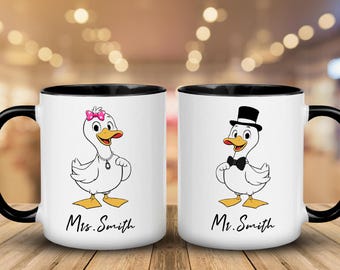 Personalisierte Mr. und Mrs. Silly Goose Hochzeitsbecher Verlobung Kaffeebecher Geschenk für Paare