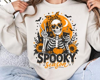 Spooky Season Halloween Shirt, Skeleton Coffee Tee, Halloween T-Shirt