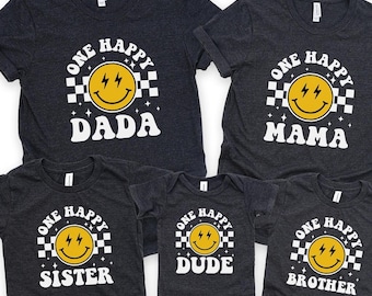 Custom Matching Family One Happy Dude Birthday Shirt, Birthday Shirts, One Happy Dude Birthday, Bolt Eyes Birthday girl boy gift, 100902