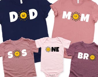 One Birthday Shirts, 1st Birthday T-Shirt, Matching Family Birthday Shirts, Happy Sun Matching Birthday Outfit, Birthday Gift