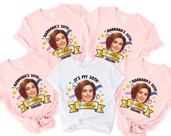 Custom Birthday Photo Name Shirt, Personalized Photo Birthday Party Tee, 50th Birthday, 30th Birthday Crew Matching Shirt, party tee, 400249