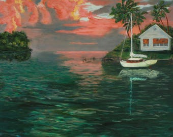 DESPUÉS DE LA TORMENTA Pintura original Arte Pintura de paisaje Decoración del hogar Decoración de pared Arte pintado a mano del atardecer