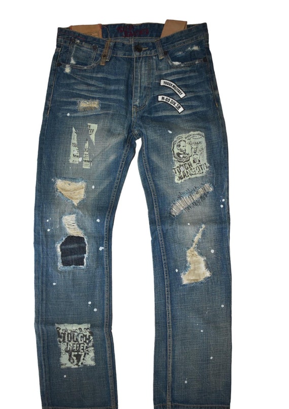 Flared Tough Jeansmith Patchwork Denim Pants W34 - image 1