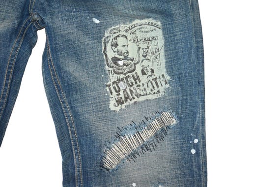 Flared Tough Jeansmith Patchwork Denim Pants W34 - image 3