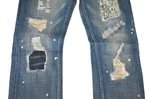 Flared Tough Jeansmith Patchwork Denim Pants W34 - image 4