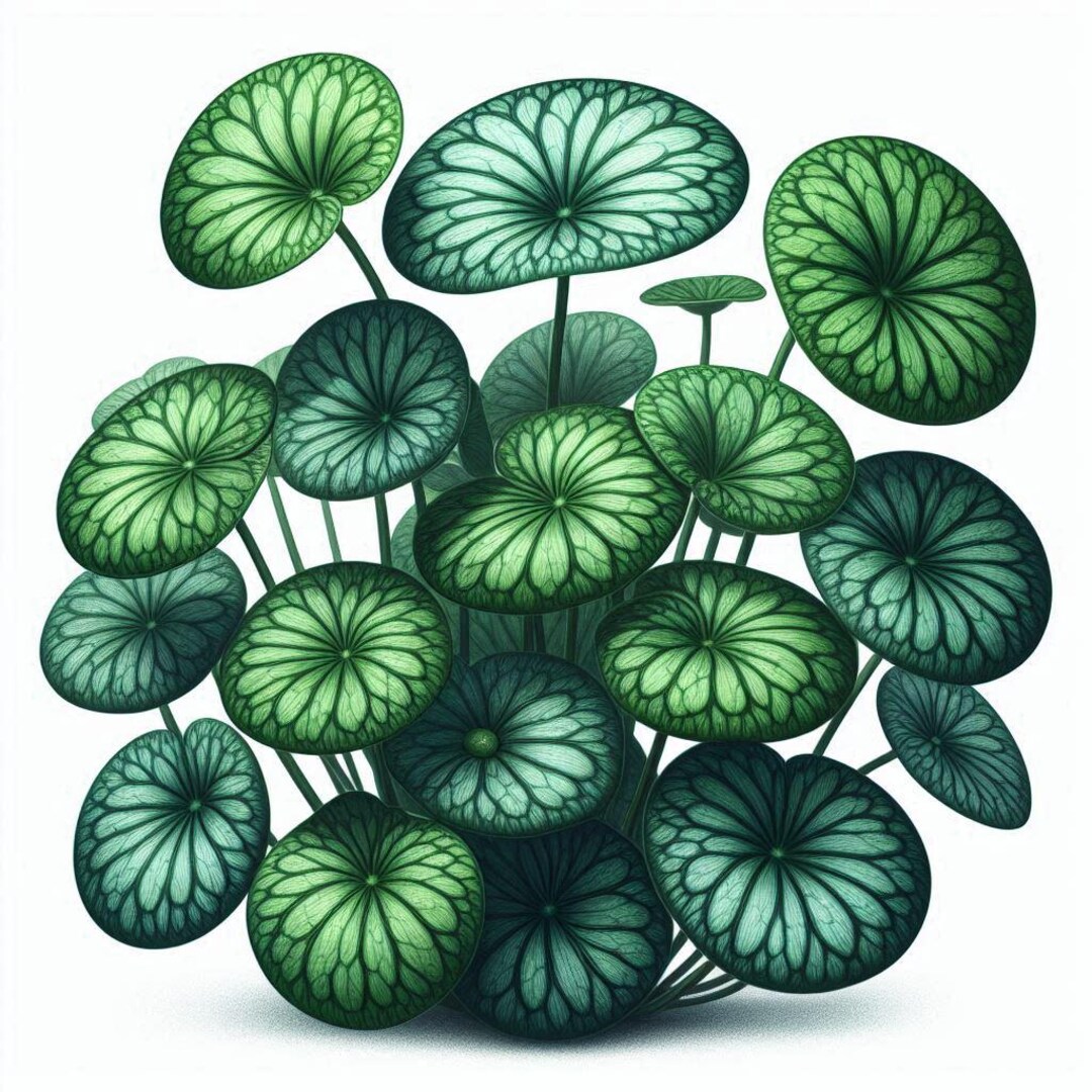 Pilea Peperomioides Botanical Art Print: Detailed Green Plant ...