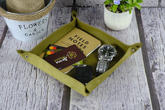 Custom Leather Valet Tray, Engraved Key & Coin Holder, Handmade