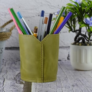 Personalized Leather Pen Holder, Custom Pencil Cup For Desk, Handmade Organizer For Writers, Stylish Office Storage, Gift For Him Or Her