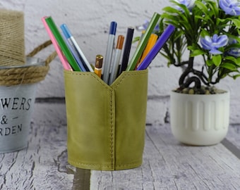 Porte-stylo en cuir personnalisé, organiseur de bureau fait main