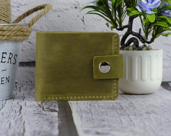 Handmade Crazy Horse Leather Bifold Wallet, Snap Closure, Personalized