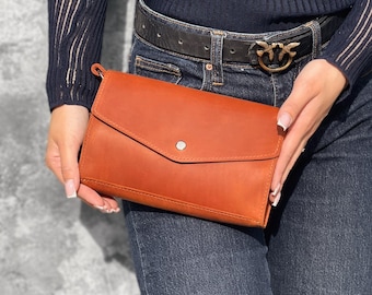 Bolsa transversal de couro artesanal em estilo vintage – Bolsa de ombro pequena e minimalista