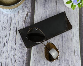 Personalized Leather Eyeglass Sleeve, Handmade Sunglass Pouch