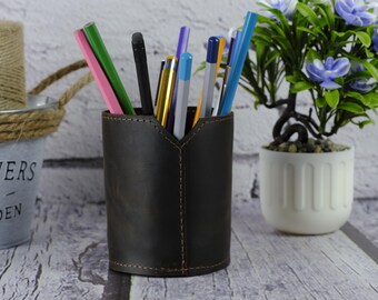 Porte-stylo en cuir personnalisé, organiseur de bureau fait main