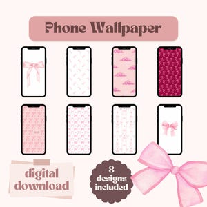 Coquette bow phone wallpaper, digital download, selfceare quotes, coquette bows, girlie wallpaper, phone background, trendy phone wallpaper