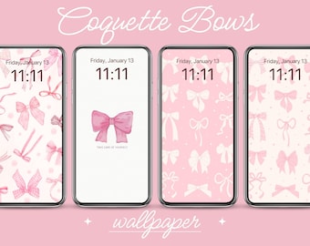 Coquette Pink Bow Phone Wallpaper: Self-Care Quotes Digital Download Girly Lock Screen Background