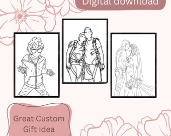 Custom Silhouette Portrait from Your Photo: Personalized Photo Line Illustration (Digital Download)
