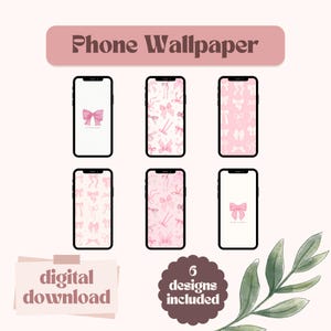 Cute bow phone wallpaper, digital download, selfceare quotes, coquette bows, girlie wallpaper, phone background, trendy phone wallpaper
