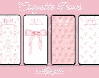 Coquette Bow Phone Wallpaper | Pink Aesthetic iPhone Wallpaper | Girly Coquette Background | Preppy Bow Lock Screen | Digital Download