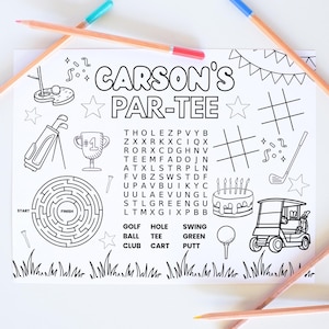 Par-tee Coloring Page, Golf Party, Golf Birthday, Birthday Activity, Golf Coloring, Coloring Placemat, Printable Coloring Sheet, Custom