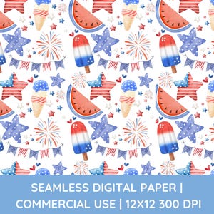 Aquarelle, motif transparent 4 juillet, papier numérique pour la fête de l'indépendance, pastèque, étoiles et rayures, drapeau américain, motif patriotique