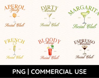 Cocktail Social Club png Bundle, Signature Drink Png, Cocktail Png, Watercolor Cocktail Png, Social Club Png, Social Club Shirt, SVG