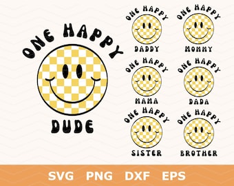 One Happy Dude PNG, 1 Happy Dude SVG, Smiley Face Birthday, Smiley Face PNG, Checkered Smiley Face, Boys Birthday Svg, 1st Birthday Boy