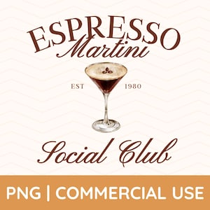 Espresso Martini PNG, Descarga digital para camisetas, bolsos de mano, regalos de despedida de soltera, Tini Time, Diseño de cóctel exclusivo, Social Club Png