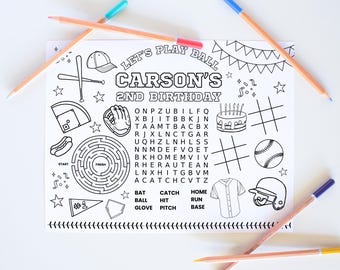 Let's Play Ball Coloring Page, Baseball Party, Baseball Birthday, Activity, Baseball Coloring, Coloring Placemat, Printable Coloring Sheet