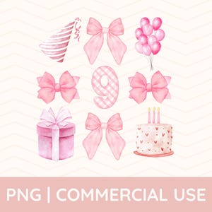 Schleife zum 9. Geburtstag Png, Schleife Geburtstag Png, Kokette Geburtstag, Mädchen Geburtstag Png, Rosa Schleife Dekor, Rosa Schleife Party Outfit, Geburtstagskind Png
