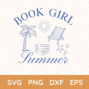 Boek meisje zomer png, boekenliefhebber SVG, zomer png, lezer, strand png, cadeau voor haar, fantasielezer, kust png, boek png, boekenclub