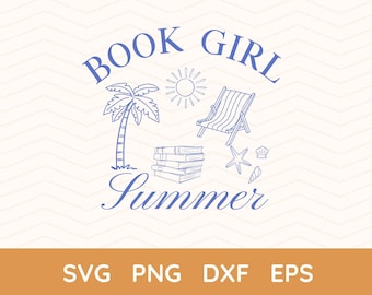 Book Girl Summer Png, Book Lover SVG, Summer Png, Reader, Beach Png, Gift for Her, Fantasy Reader, Coastal Png, Book Png, Book Club