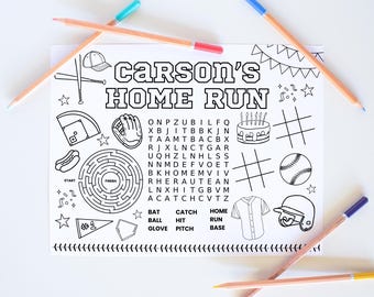 Home Run Coloring Page, Baseball Party, Baseball Birthday, Birthday Activity, Baseball Coloring, Coloring Placemat, Printable Coloring Sheet