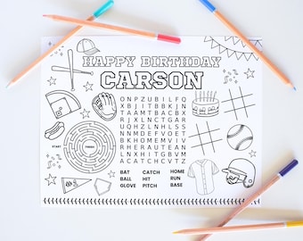 Baseball Birthday Coloring Page, Baseball Party, Baseball Birthday, Birthday Activity, Baseball Coloring, Coloring Placemat, Birthday Decor