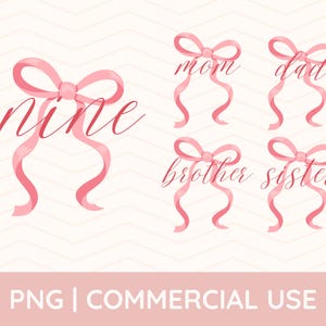 Bundle noeud rose neuvième anniversaire Png, famille chemise Png, noeud anniversaire Png, anniversaire de la coquette, neuvième anniversaire fille, fête noeud rose, maman Png