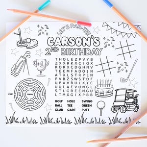 Let&#39;s Partee Coloring Page, Golf Party, Golf Birthday, Birthday Activity, Golf Coloring, Coloring Placemat, Printable Coloring Sheet, Custom