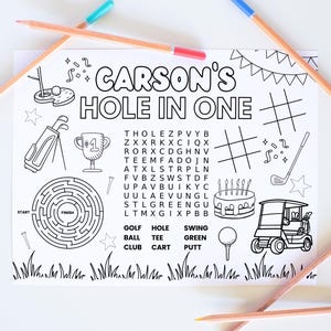 Hole in One Coloring Page, Golf Party, Golf Birthday, Birthday Activity, Golf Coloring, Coloring Placemat, Printable Coloring Sheet, Custom