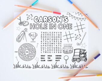 Hole in One Coloring Page, Golf Party, Golf Birthday, Birthday Activity, Golf Coloring, Coloring Placemat, Printable Coloring Sheet, Custom