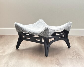 Elevated Cat Hammock, Modern Pet Bed, Washable Faux Fur Lounger