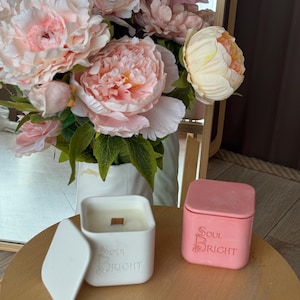 Scented Soy Candle: Handmade Gypsum Holder, Wooden Wick