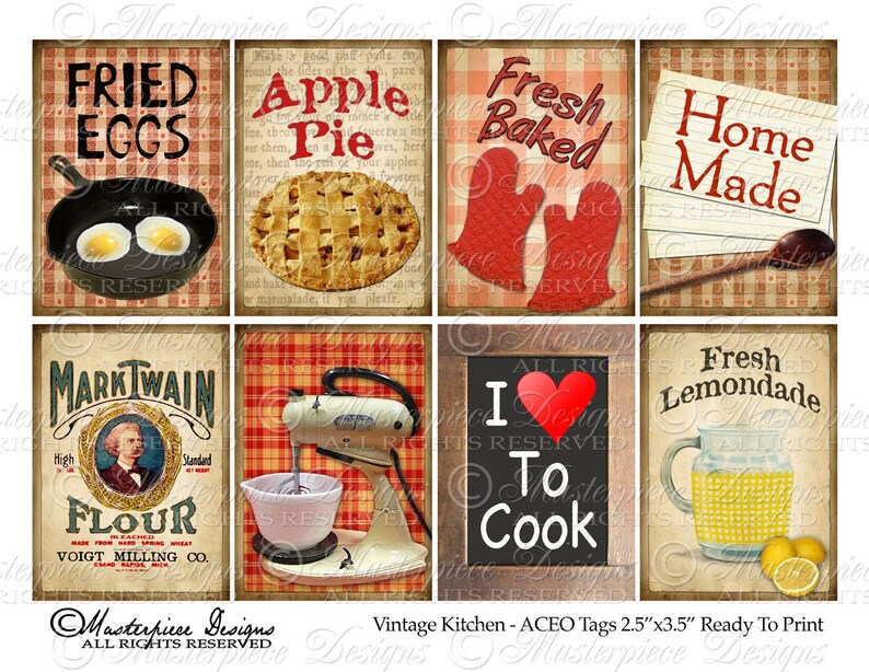 Vintage Kitchen Printable Hang Tags / Cook / Cooking / Baking Etsy