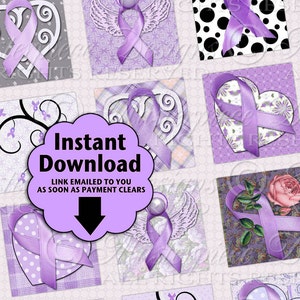 Epilepsy Awareness Printable Squares / Purple Ribbons / Lupus / Lavender / Hearts / Flowers DOWNLOAD One Inch Squares Digital JPG Collage image 1