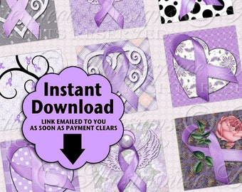 Epilepsy Awareness Printable Squares / Purple Ribbons / Lupus / Lavender / Hearts / Flowers - DOWNLOAD One Inch Squares Digital JPG Collage