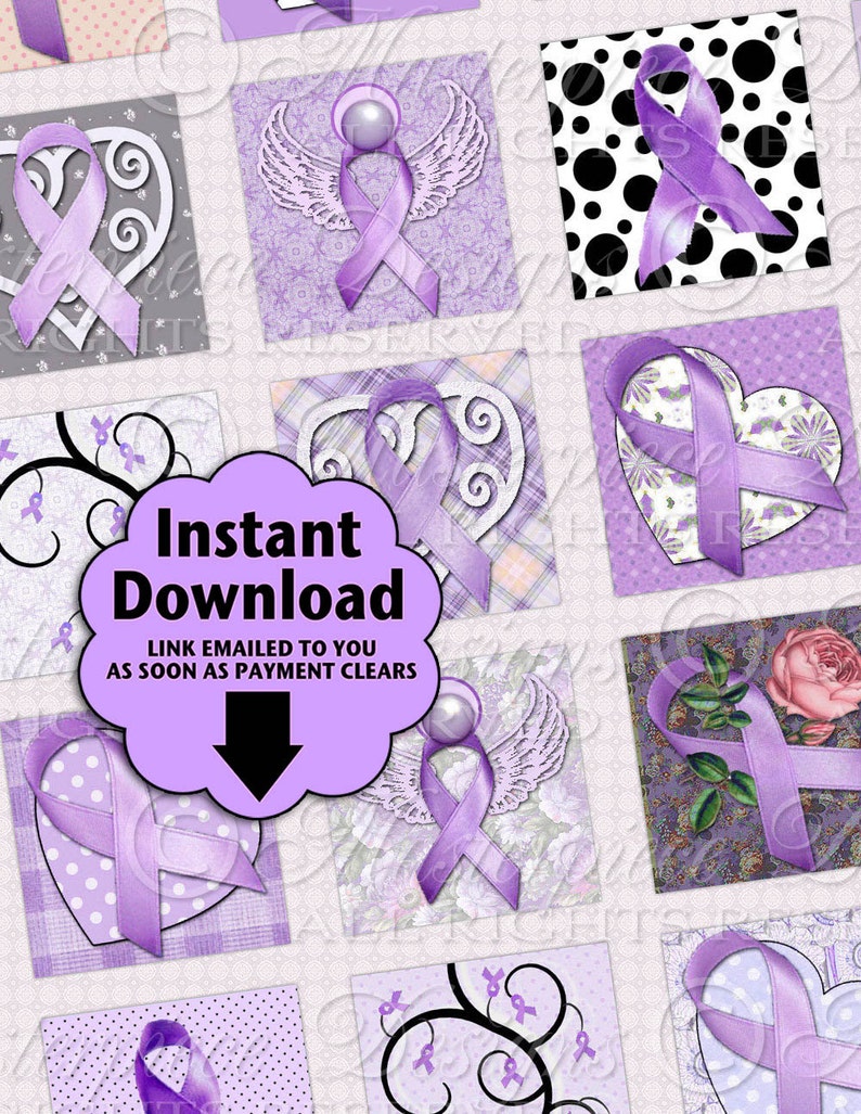 Epilepsy Awareness Printable Squares / Purple Ribbons / Lupus / Lavender / Hearts / Flowers DOWNLOAD One Inch Squares Digital JPG Collage image 1