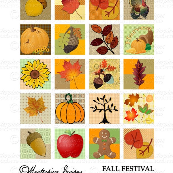 Fall Festival / Autumn / Thanksgiving - 1.5x1.5 Inch Square Tiles Digital JPG Collage Sheet