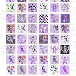 Epilepsy Awareness Printable Squares / Purple Ribbons / Lupus / Lavender / Hearts / Flowers DOWNLOAD One Inch Squares Digital JPG Collage image 2