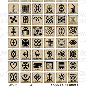 Adinkra Symbols Of West Africa Printable African Symbols / Phrases / Words DOWNLOAD 1x1 Inch Square Tiles Digital JPG Collage Sheet image 2